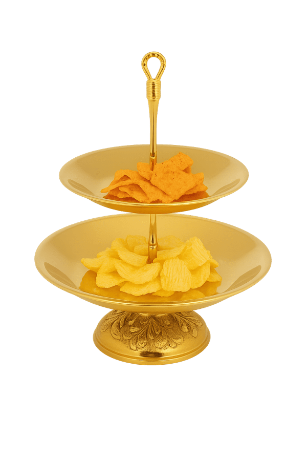 Altın renkli iki katlı halat kulplu tatlı standı