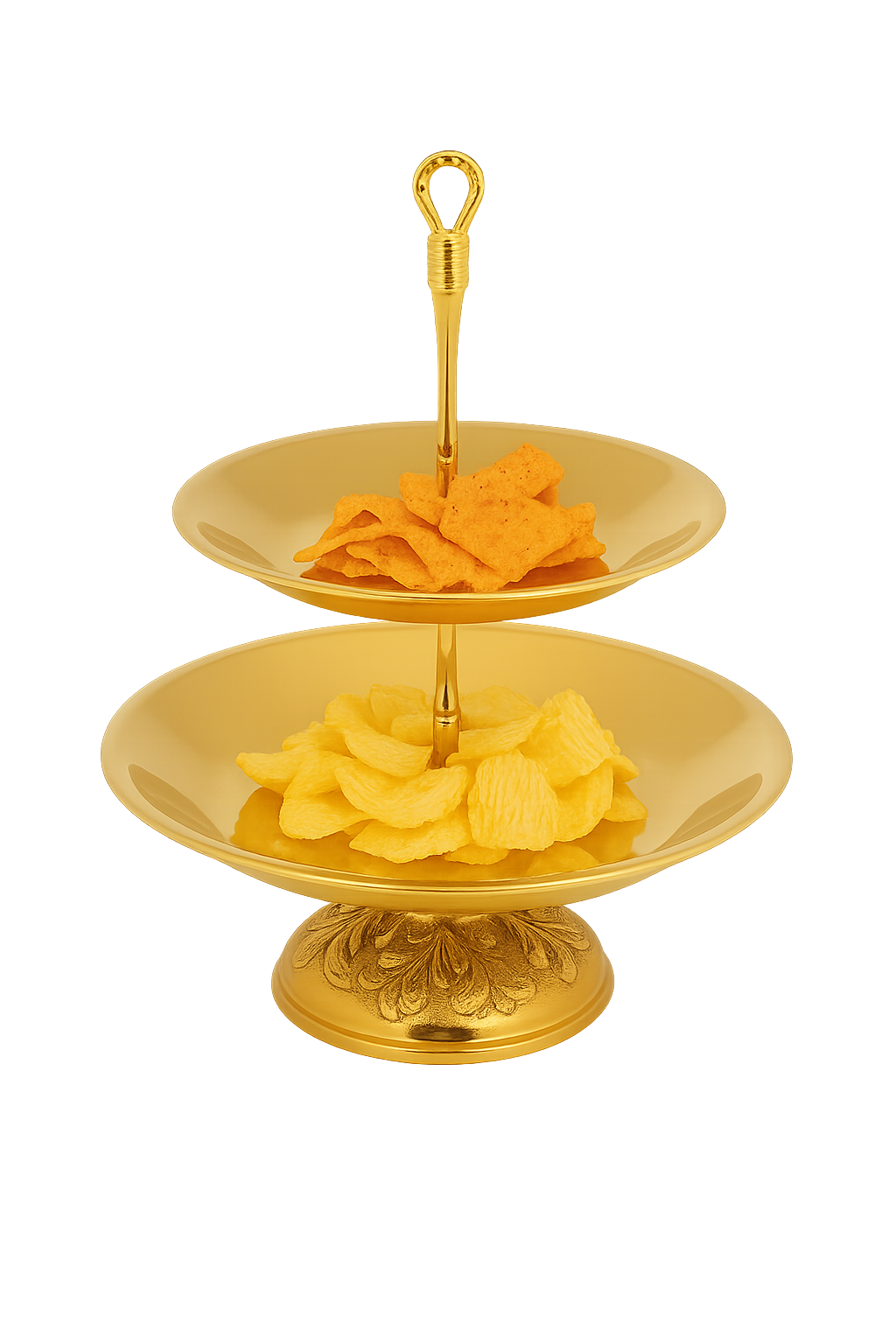 Altın renkli iki katlı halat kulplu tatlı standı