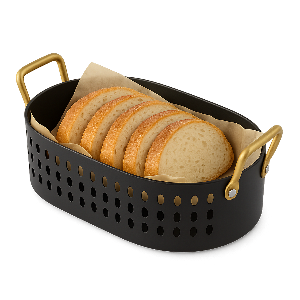 Siyah statik boyalı oval formlu metal ekmek ve servis sepeti
