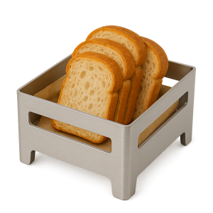 Mat gri kaplamalı yatay şerit tasarımlı ayaklı metal ekmek ve servis sepeti