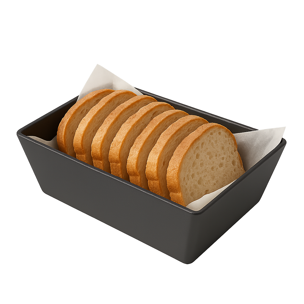 Siyah statik boyalı düz ve geniş dikdörtgen metal ekmek sunum sepeti
