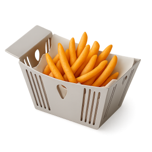 Dikdörtgen formda şerit kesim detaylı metal patates ve atıştırmalık sunum sepeti