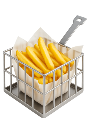 Saplı ve kare tel örgü tasarımlı metal patates kızartması ve churros sunum sepeti