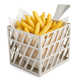 Kare ve çapraz tel örgü tasarımlı metal patates kızartması sunum sepetleri