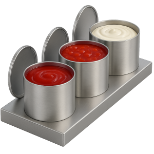 Mat gri metal 3 bölmeli bardak ve sos kabı düzenleyici organizer stand