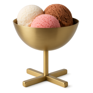 Çapraz ayaklı mat gold renkli metal dondurma ve tatlı sunum kadehi