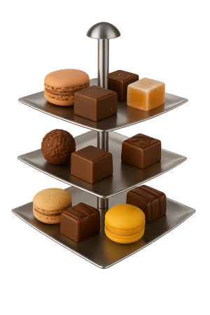 3 katlı ve tekli seçenekli mat metalik kare çikolata ve lokum sunum standı