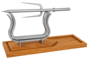 Masif ahşap tabanlı ve metal üç dişli şişli yatay et tavuk sunum standı