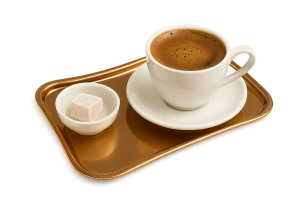 Bakır renkli dikdörtgen metal mini kahve ve lokum sunum tepsisi