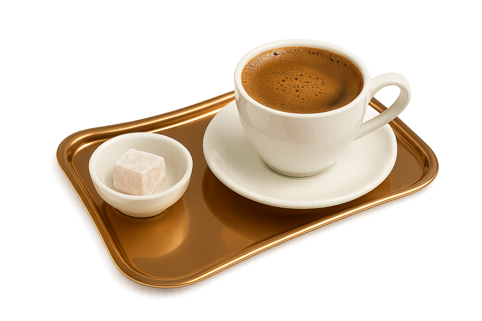 Bakır renkli dikdörtgen metal mini kahve ve lokum sunum tepsisi