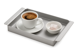 Mat gri metal dikdörtgen kahve ve çay sunum tepsisi 3 farklı boy