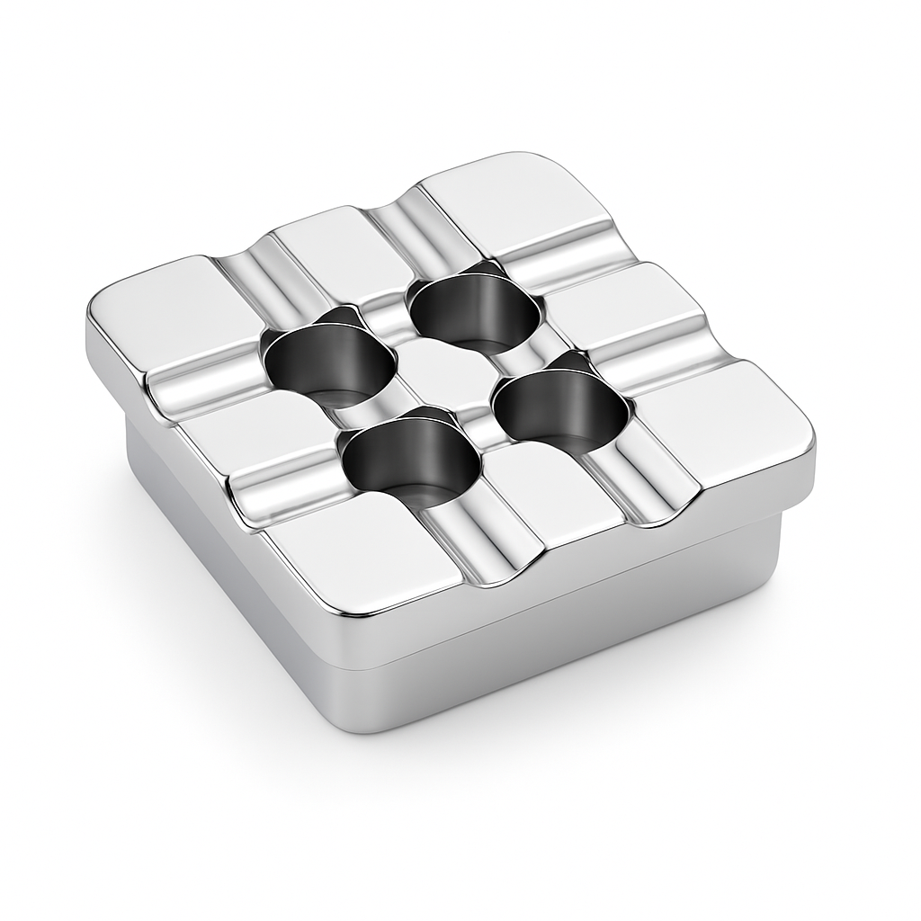 6 farklı renk seçeneği bulunan masif pirinç kare kül tablası serisi (Gold, Gümüş, Bakır, Antik, Nikel, Siyah)