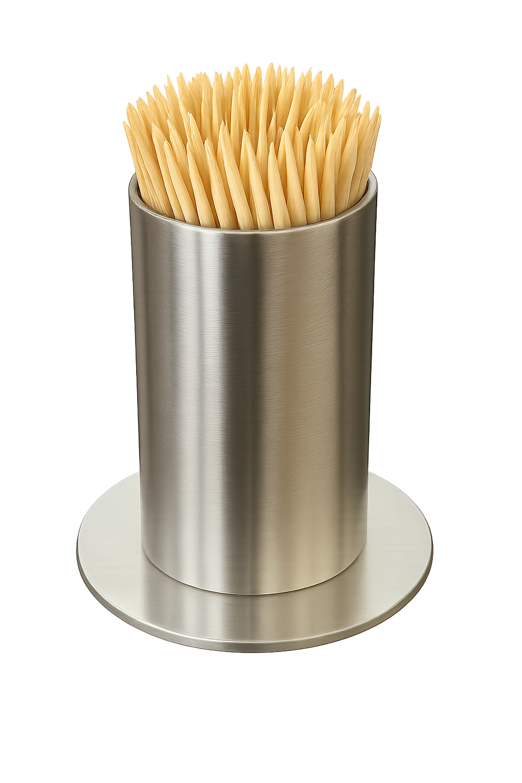 Mat metalik kaplamalı silindir formlu metal masaüstü kürdanlık