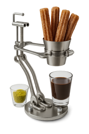 Mekanik kol tasarımlı churros standı ve elmas formlu metal sunum tepsisi