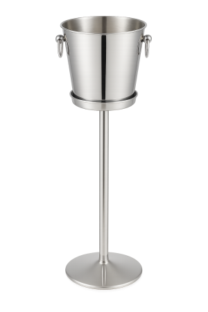 Bakır ve gümüş renkli ayaklı metal şampanya buz kovası standı