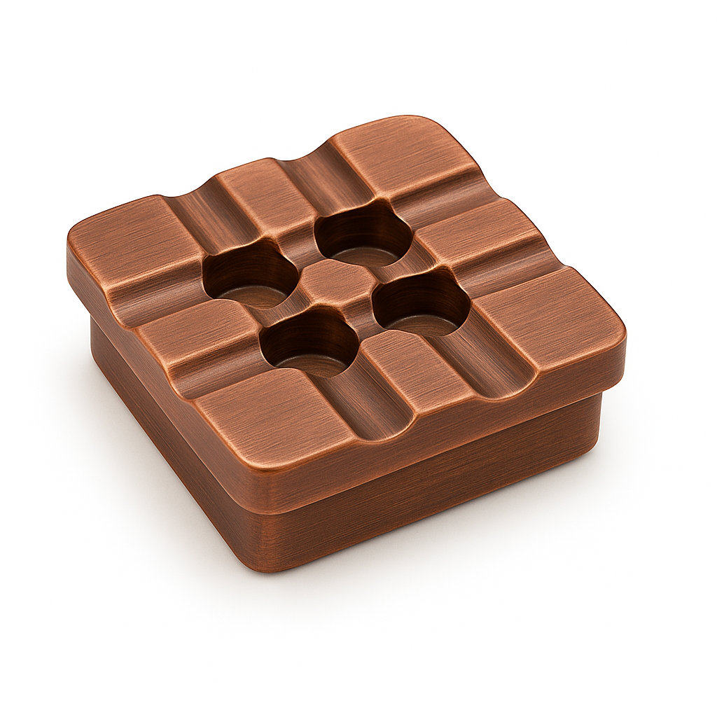 6 farklı renk seçeneği bulunan masif pirinç kare kül tablası serisi (Gold, Gümüş, Bakır, Antik, Nikel, Siyah)