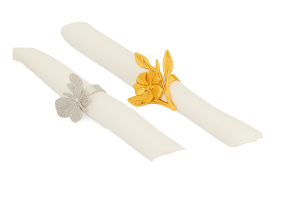 Kelebek ve çiçek figürlü altın ve gümüş renkli pirinç peçete yüzükleri