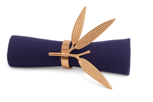 Bakır renkli yaprak figürlü pirinç metal peçete yüzüğü