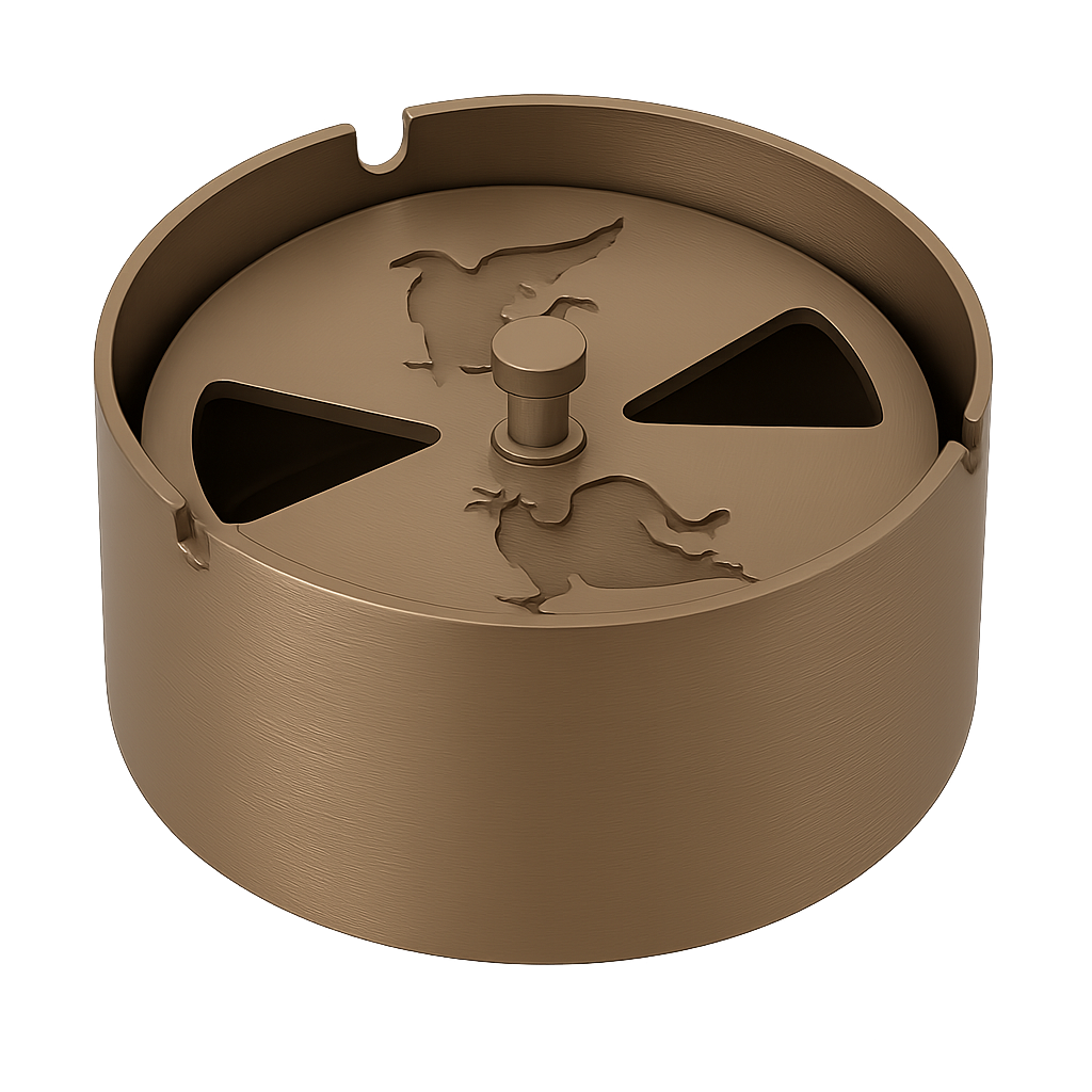 Gümüş, Gold ve Bakır renk seçenekli, döner kapaklı metal yuvarlak kül tablası modelleri